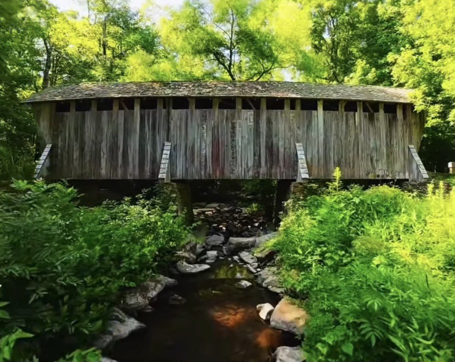 Covered bridge over a creek